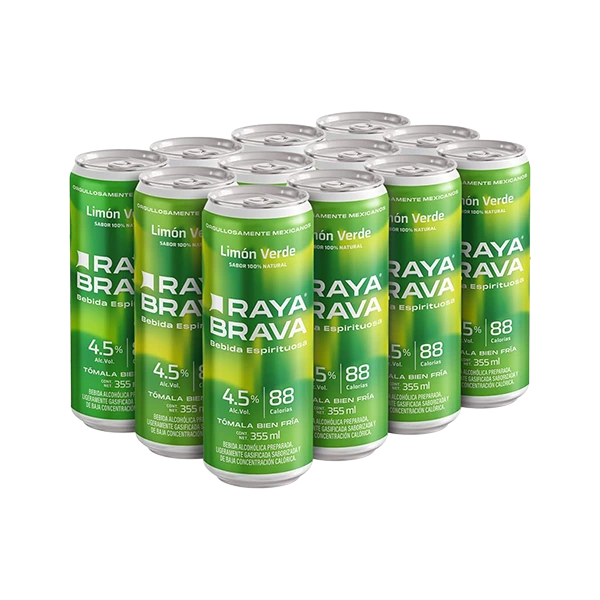 [12packLimS] Raya Brava Limón Verde - Bebida Espirituosa con 4.5% Alc.12 pack
