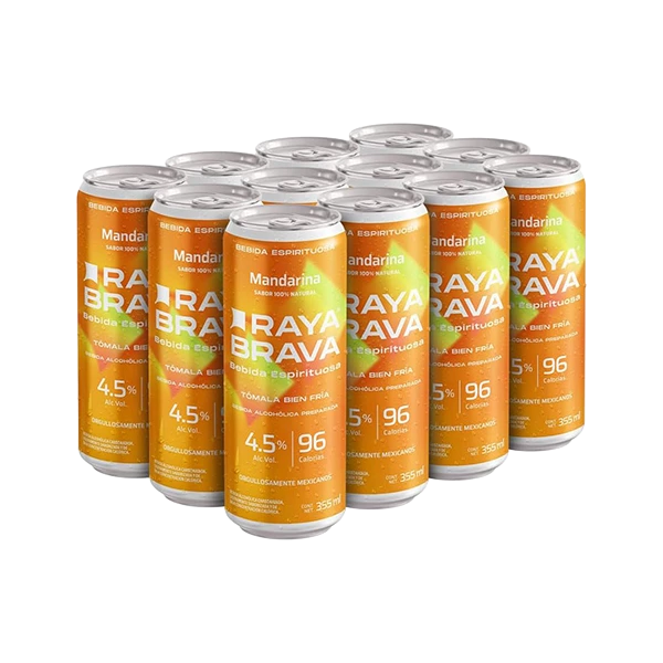 [12packMand] Raya Brava Mandarina - Bebida Espirituosa con 4.5 de Alc, 12 Pack