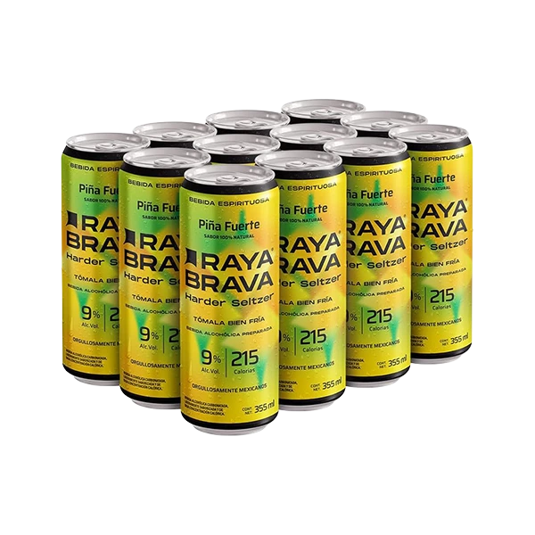 [12packPiñaF] Raya Brava Piña Fuerte - Bebida Espirituosa con 9% Alc. 12 Pack