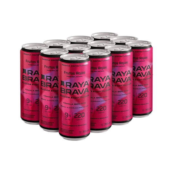 [12packFrutRojF] Raya Brava Frutos Rojos - Bebida Espirituosa con 9% Alc. 12 Pack